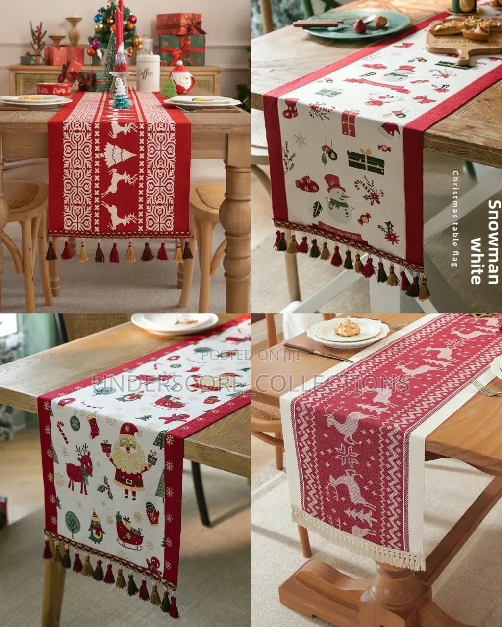 *Xmas Jacquard Table RunnerReindeer Snowman Print Tassel Edge Dining