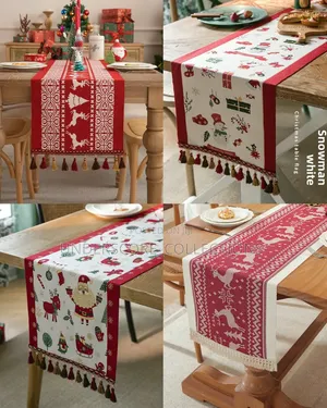 *Xmas Jacquard Table RunnerReindeer Snowman Print Tassel Edge Dining