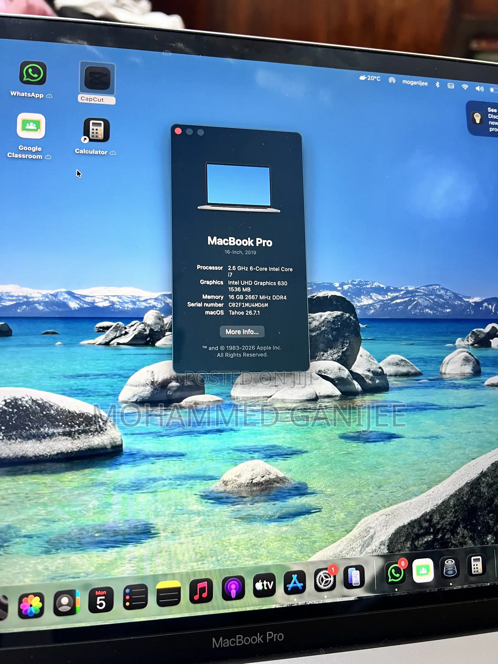 Laptop Apple MacBook Pro 2019 16GB Intel Core i7 SSD 512GB