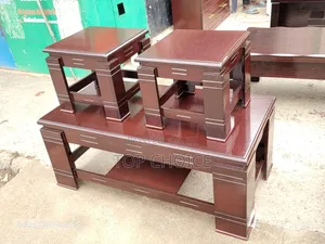 Wooden Coffee Table With Stools.