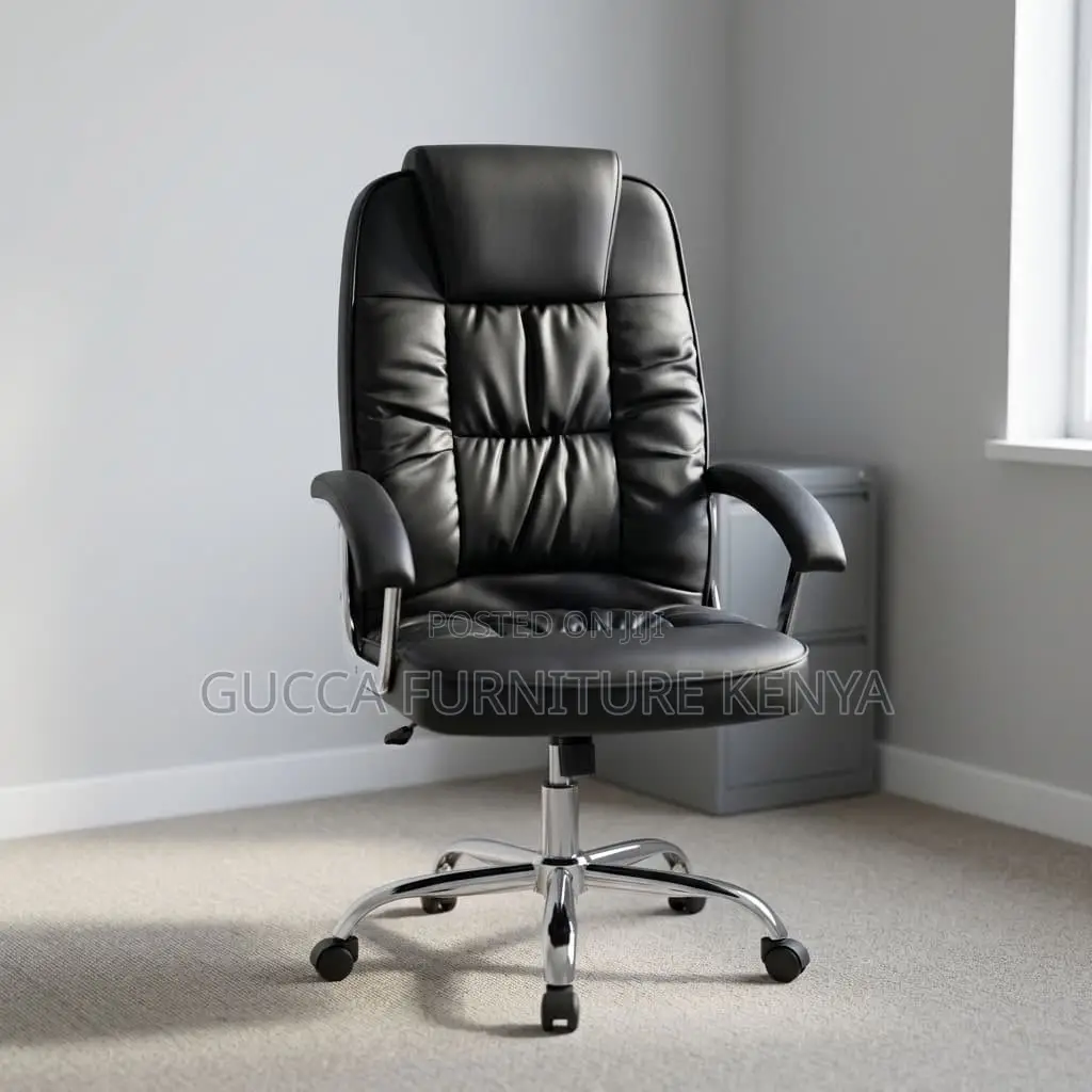Leather Study Chair With Fixed Armrest