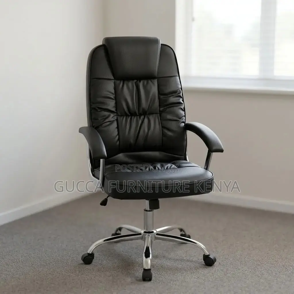 Leather Study Chair With Fixed Armrest