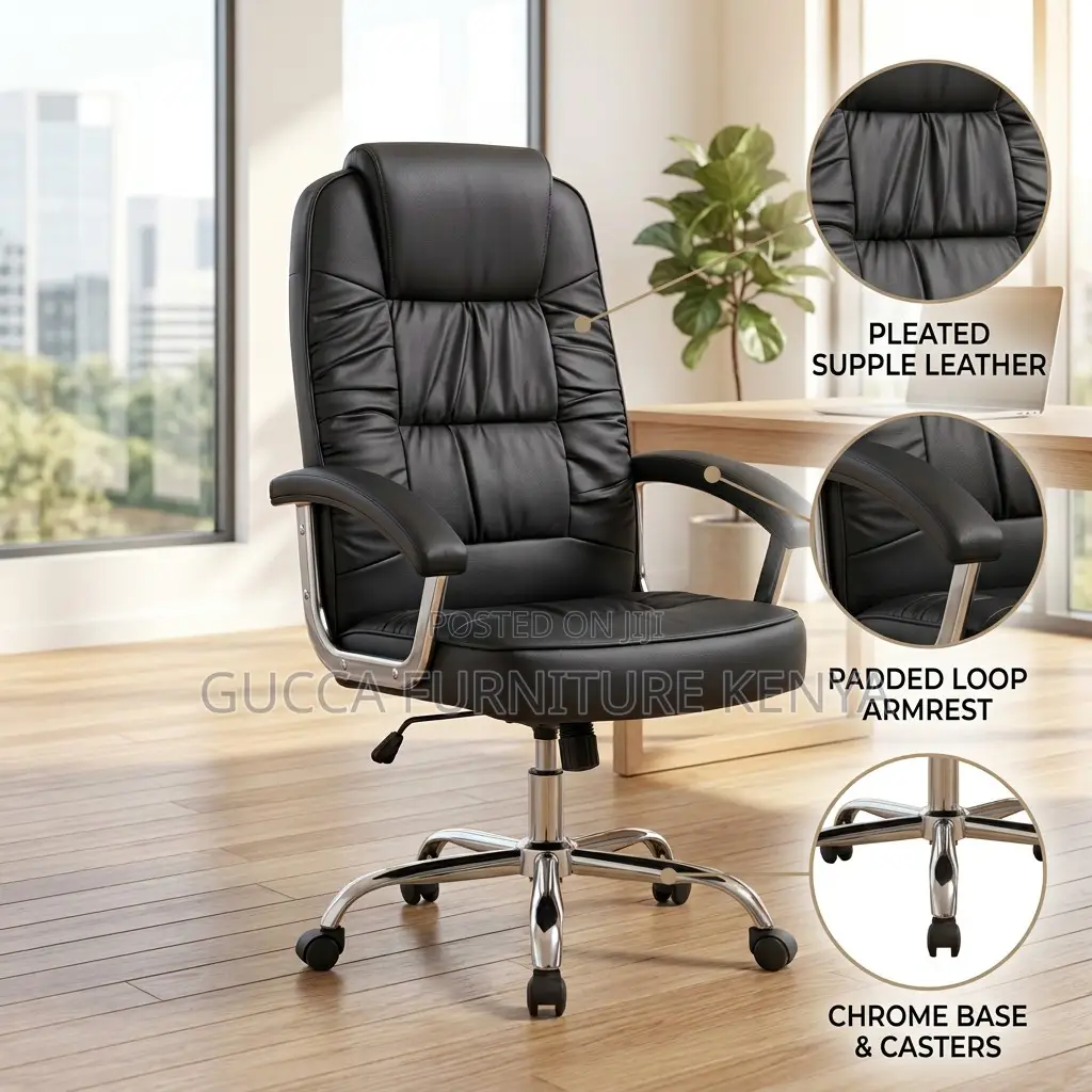 Leather Study Chair With Fixed Armrest