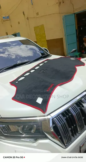 Alphard Black Car Dashboard Cover With Red Border With Embroidered Tex