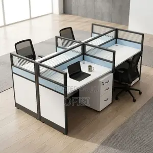 Office Workstation; 4-Person Blue Office Workstation