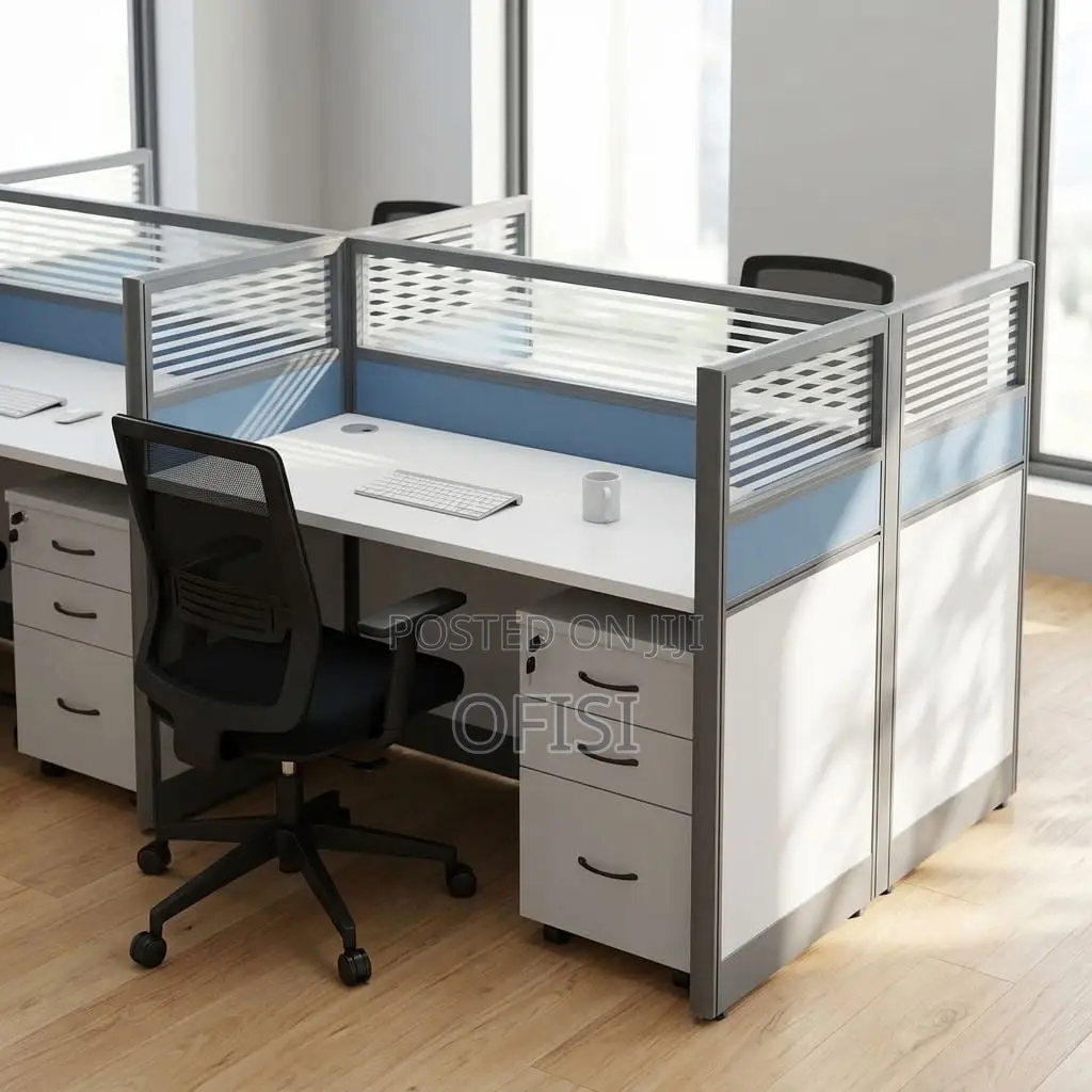 Office Workstation; 4-Person Blue Office Workstation