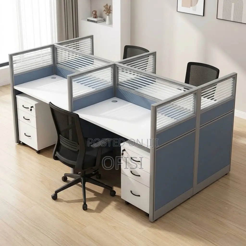 Office Workstation; 4-Person Blue Office Workstation