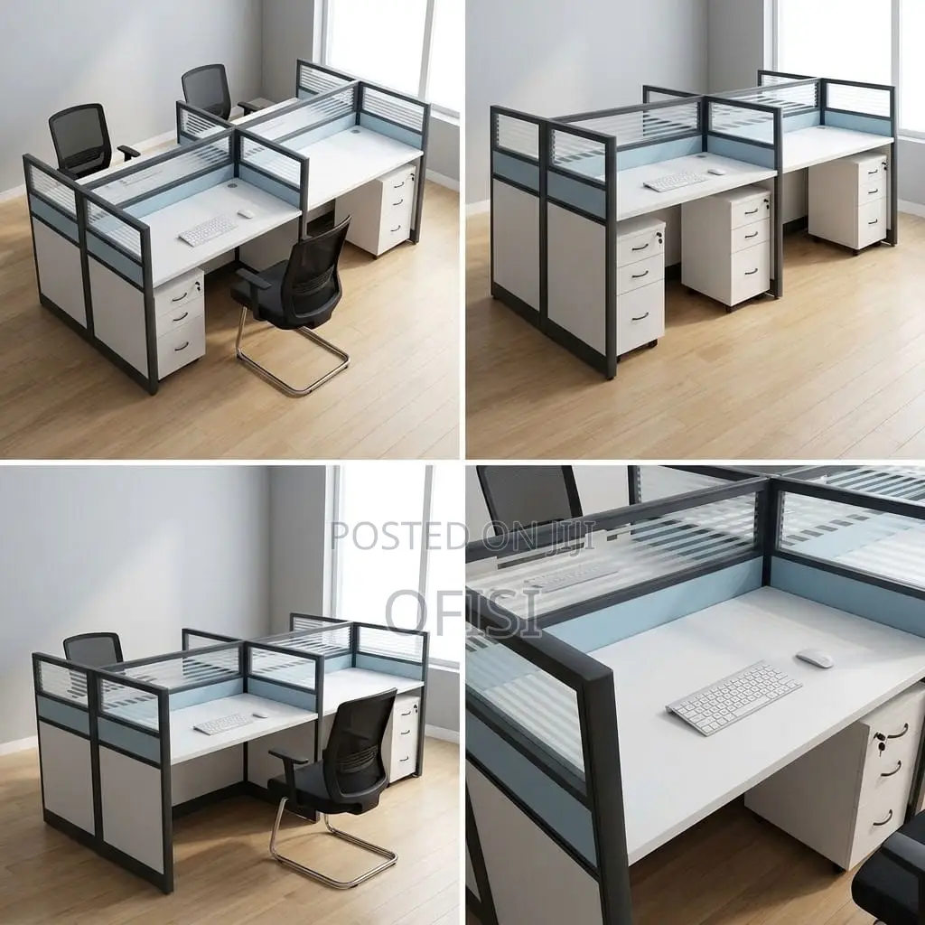 Office Workstation; 4-Person Blue Office Workstation