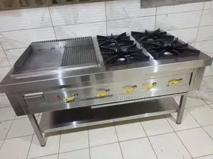 Stainless Steel Commercial 4 Gas Burner and Gas Griddle 1.8m Length