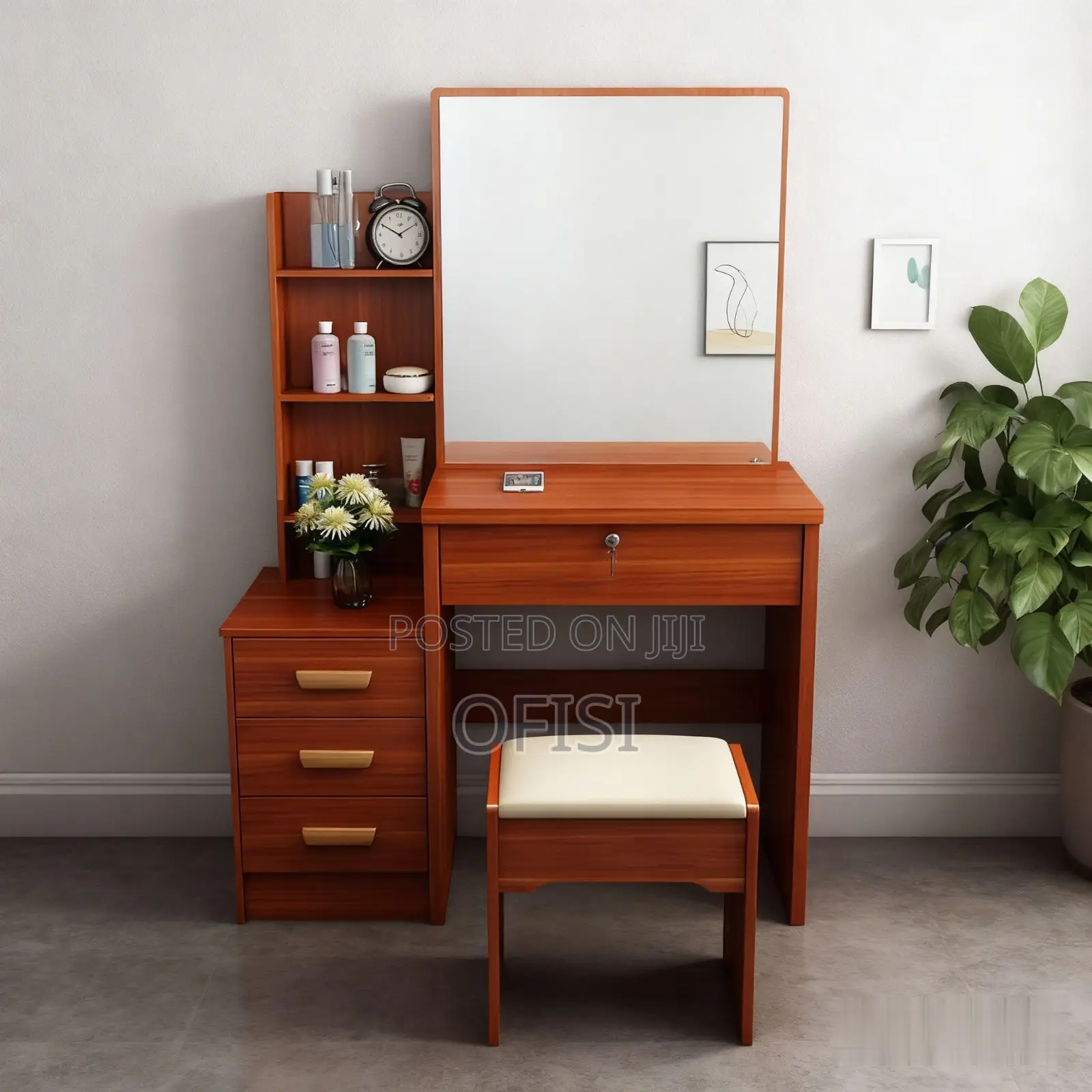 Dressing Table; Brown Bedroom Vanity With Lights