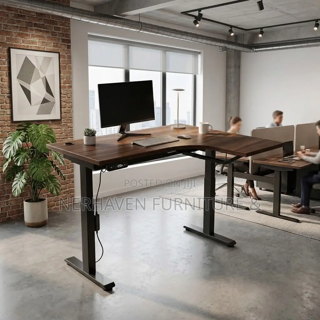 L-Shaped Height Adjustable Electric Desk – Executive Workstation