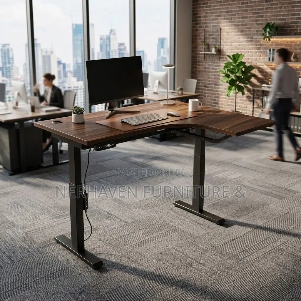 L-Shaped Height Adjustable Electric Desk – Executive Workstation