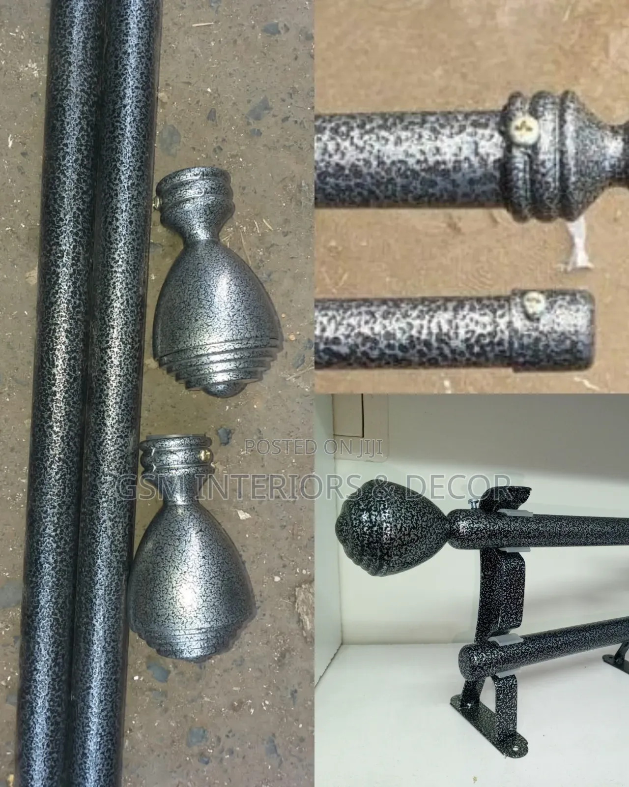 Ash Grey Powdered Curtain Rods in Dotted Silver Per Meter