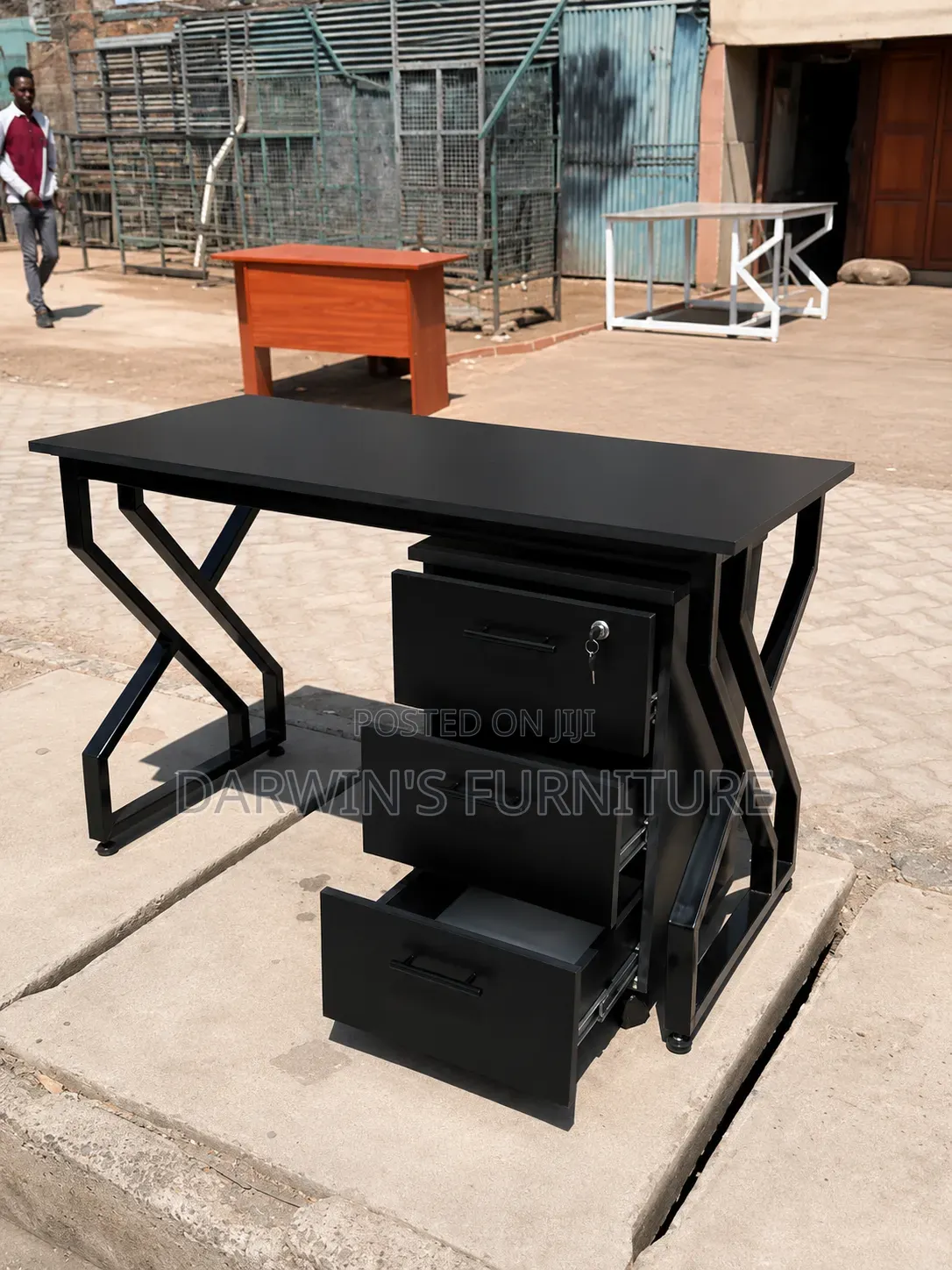 Black Metallic Table and Movable Drowers