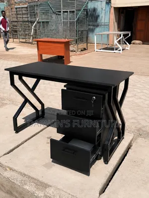 Black Metallic Table and Movable Drowers
