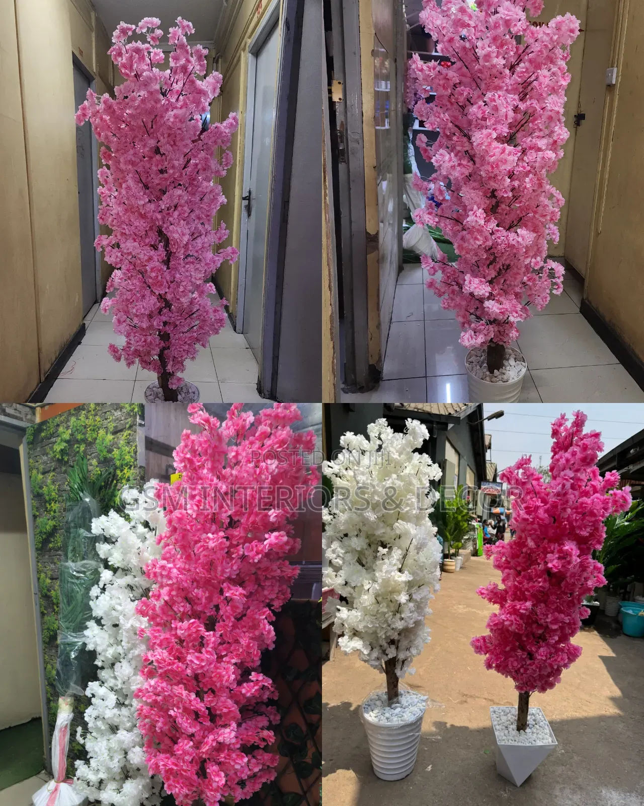 Beutiful Artificial Pink Cherry Blossom Plant 1.8m Complete With Vase