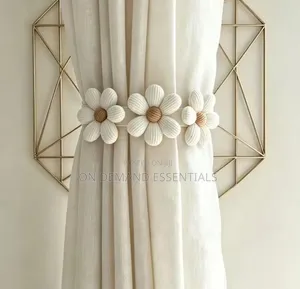 Boho Floral Tassel Curtain Tie Backs. Elastic Hook