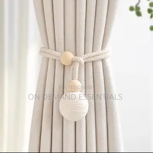 Curtain Tieback With Natural Wood Bead& Knotted Ball Pair