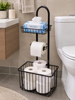 Free Standing Metallic Tissue/Toiletries Organizer. Black