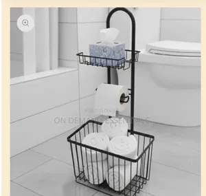 Free Standing Metallic Tissue/Toiletries Organizer. Black