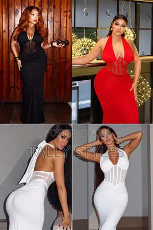 Halter Corset Ruched Maxi Bodycon Dress Black Red and White.