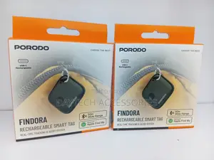 The Porodo Findora Rechargeable Smart Tag in Black.