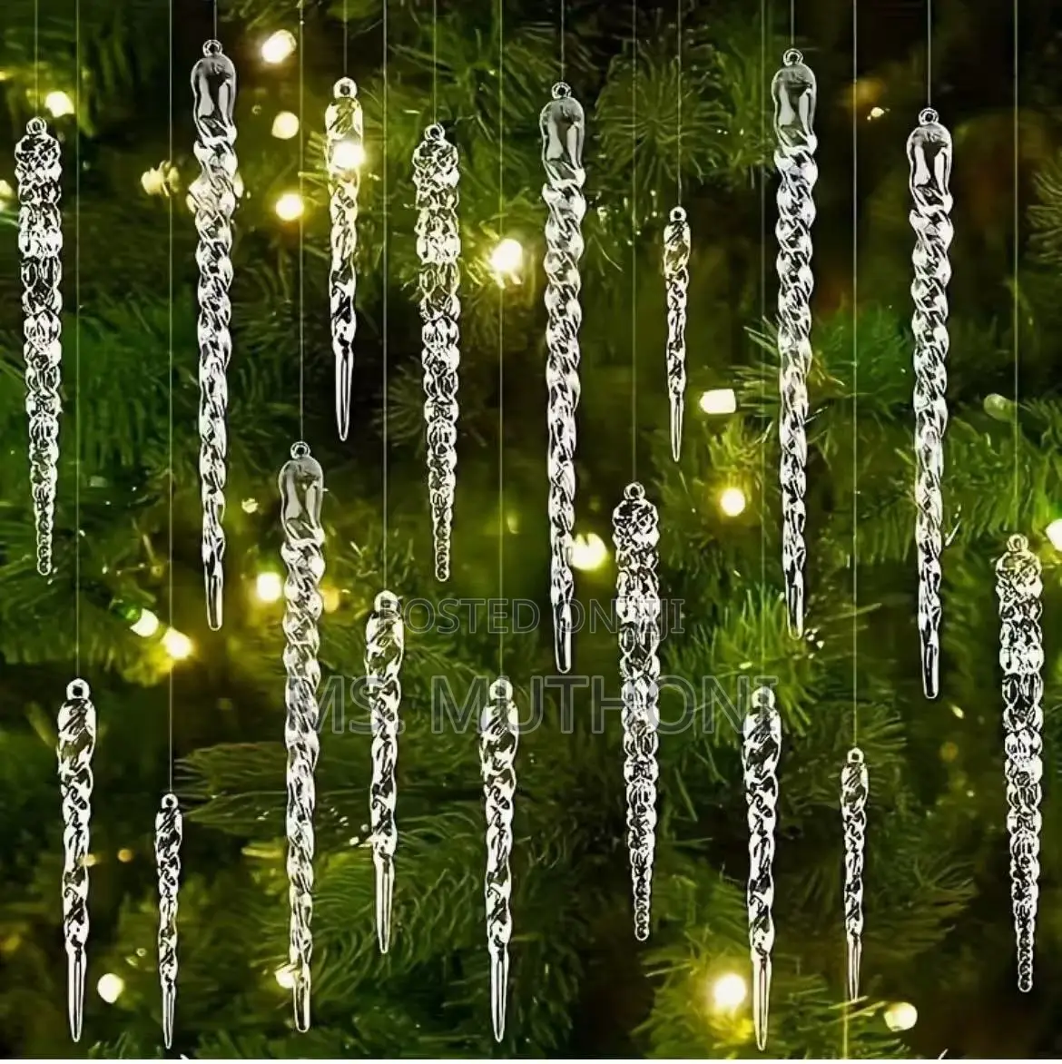  Set of 12 Crystal Clear Icicle Ornaments *