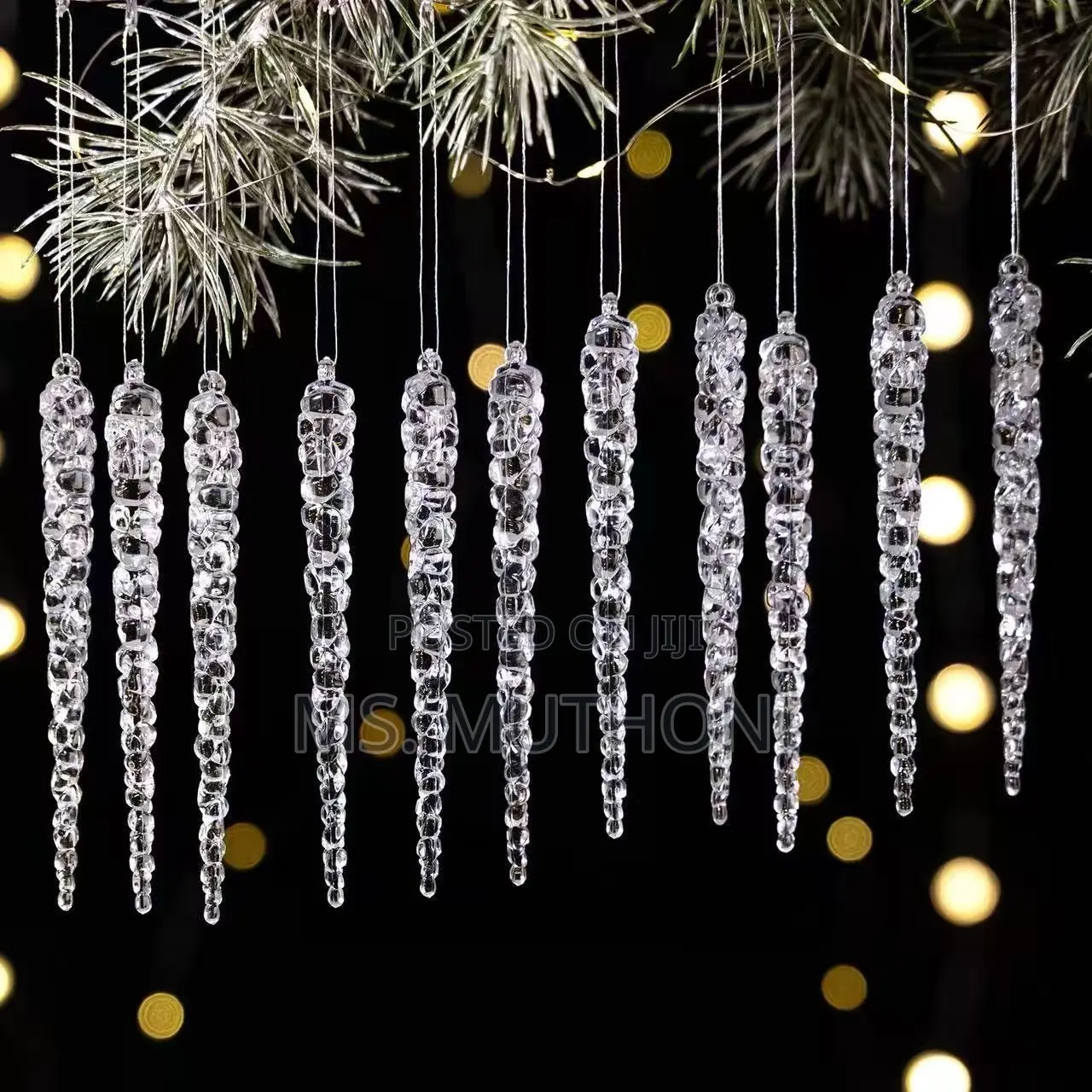  Set of 12 Crystal Clear Icicle Ornaments *