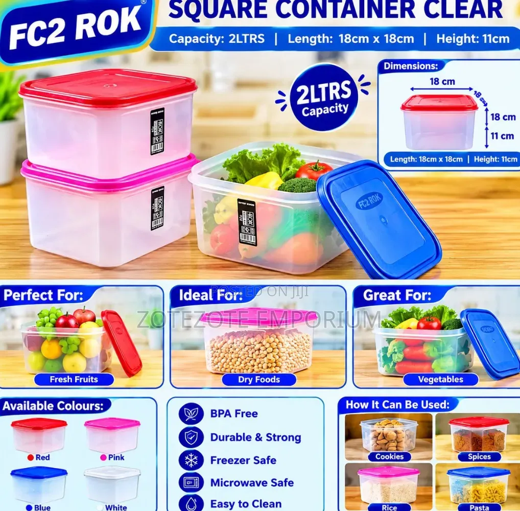 Rok 2ltr Plastic Square Container