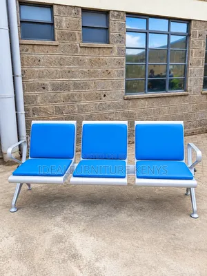 Modern Blue 3-Seater Waiting Bench – Chrome Frame Reception Chair