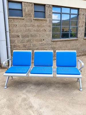 Modern Blue 3-Seater Waiting Bench – Chrome Frame Reception Chair