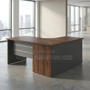1.4M Curved Imported Brown Desk With Storage
