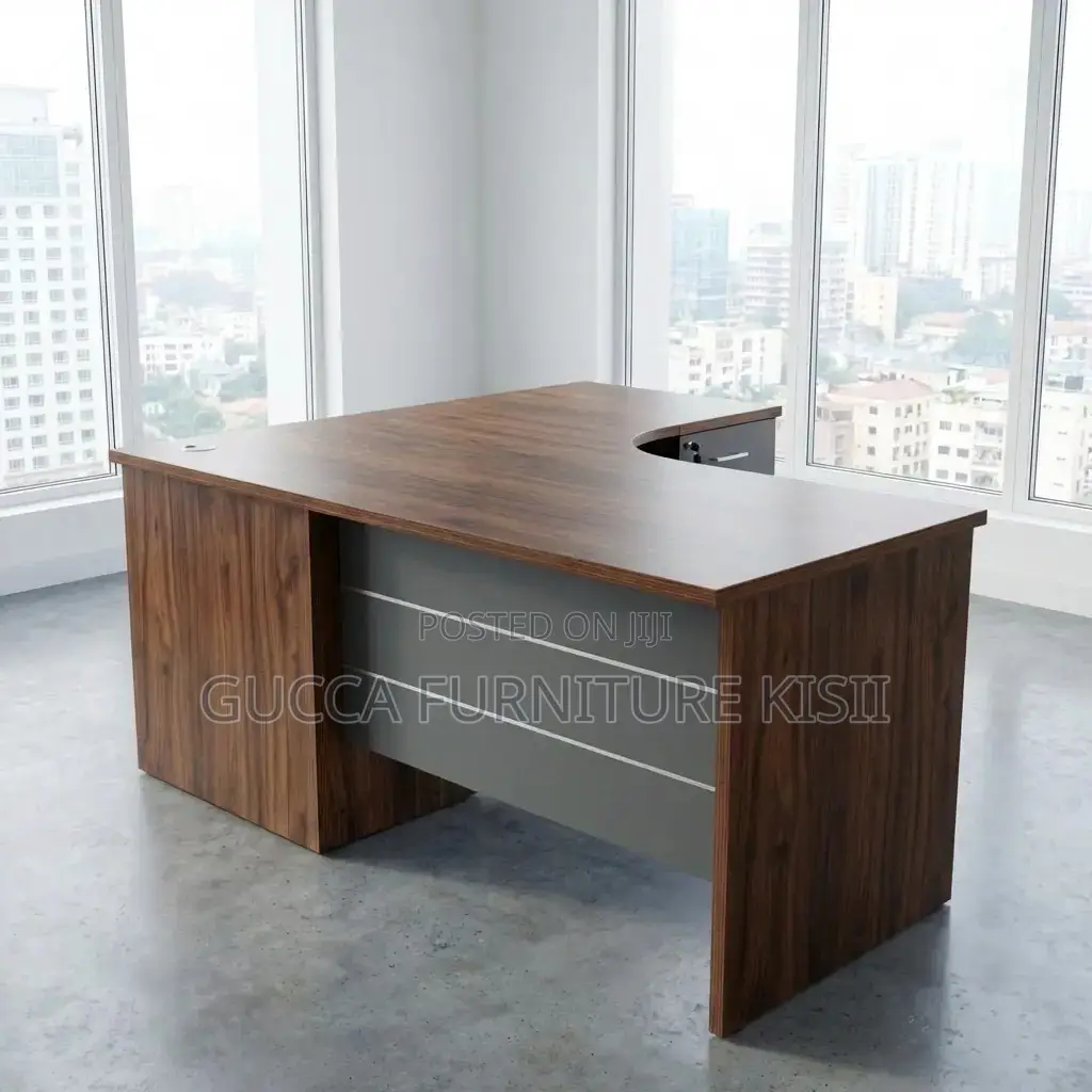 1.4M Curved Imported Brown Desk With Storage