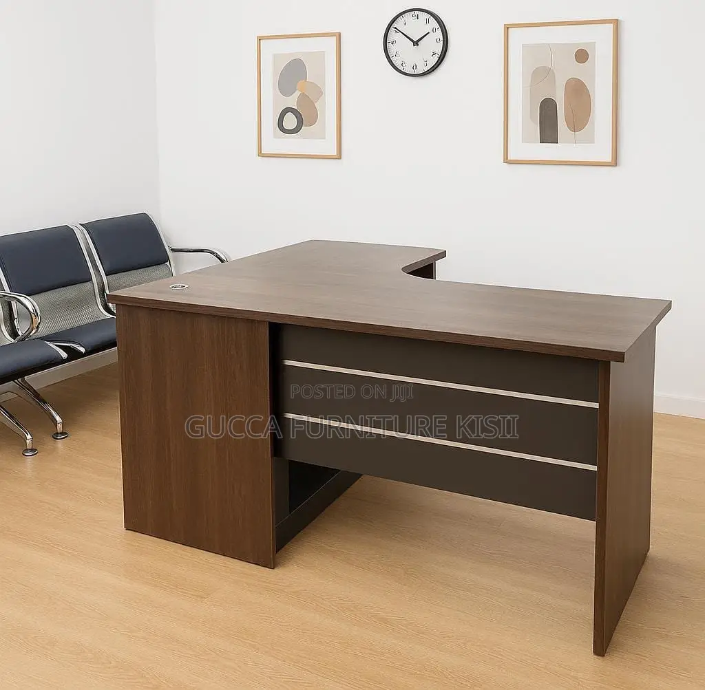 1.4M Curved Imported Brown Desk With Storage