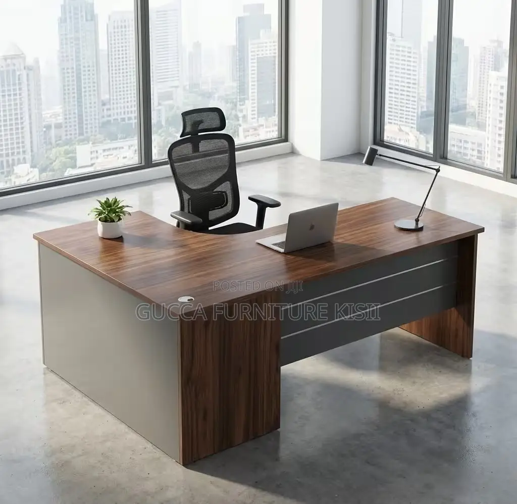 1.4M Curved Imported Brown Desk With Storage