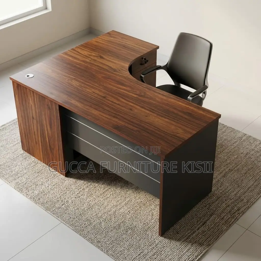1.4M Curved Imported Brown Desk With Storage