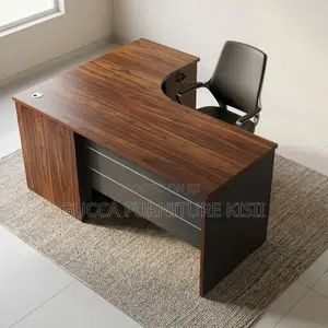 1.4M Curved Imported Brown Desk With Storage