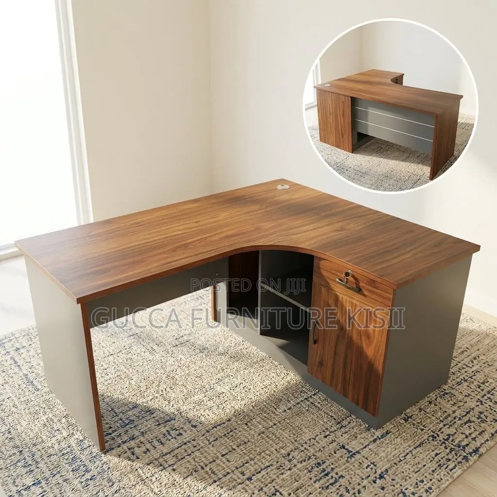 1.4M Curved Imported Brown Desk With Storage