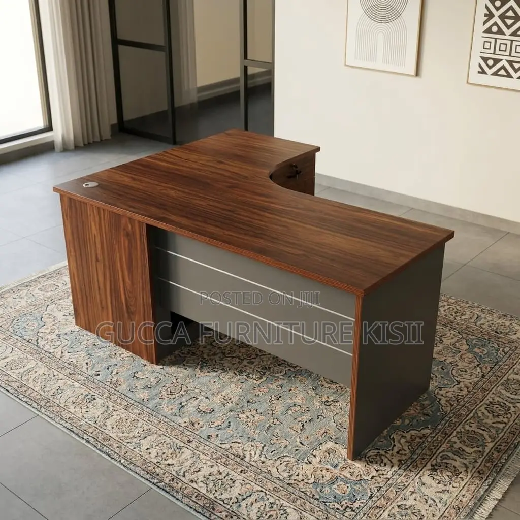 1.4M Curved Imported Brown Desk With Storage