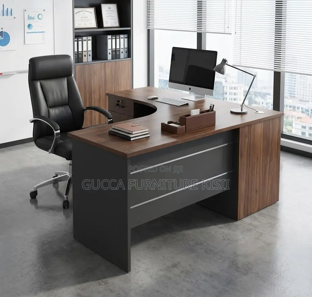 1.4M Curved Imported Brown Desk With Storage