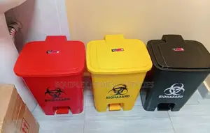 30L Biohazard Coded Bins - Black, Yellow, Red (Foot Operated)