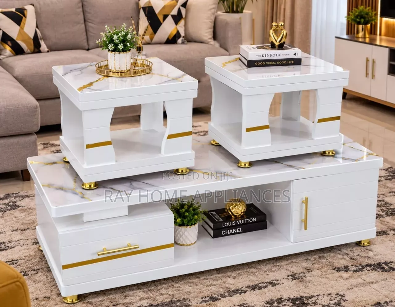 COFFEE TABLE With Glass/Marble Topping With 2 Stools