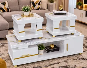 COFFEE TABLE With Glass/Marble Topping With 2 Stools