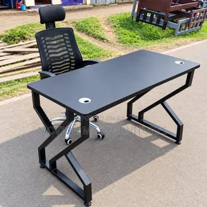Modern Black Office Desk With Ergonomic Mesh Chair