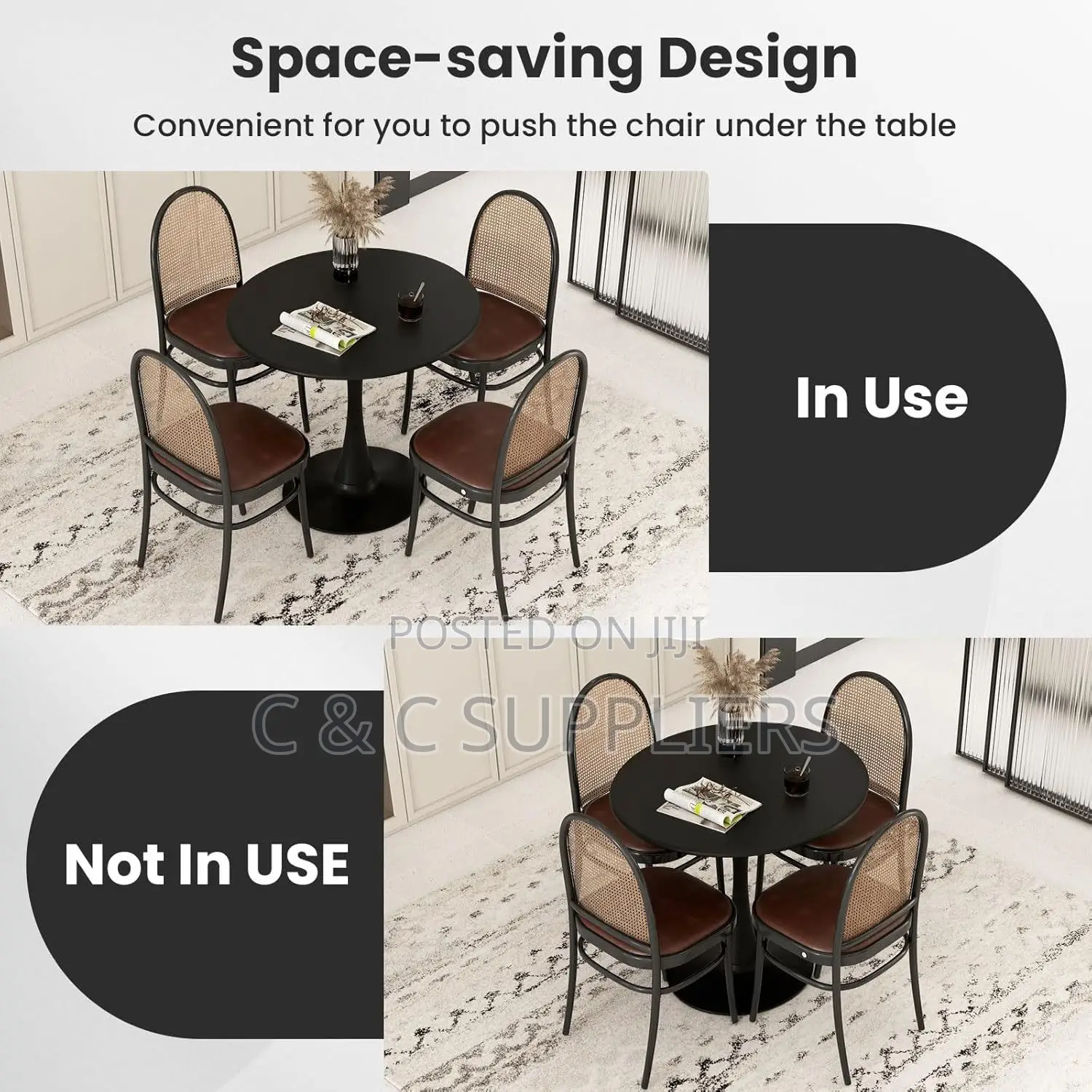 Black Round Pedestal Dining Table.