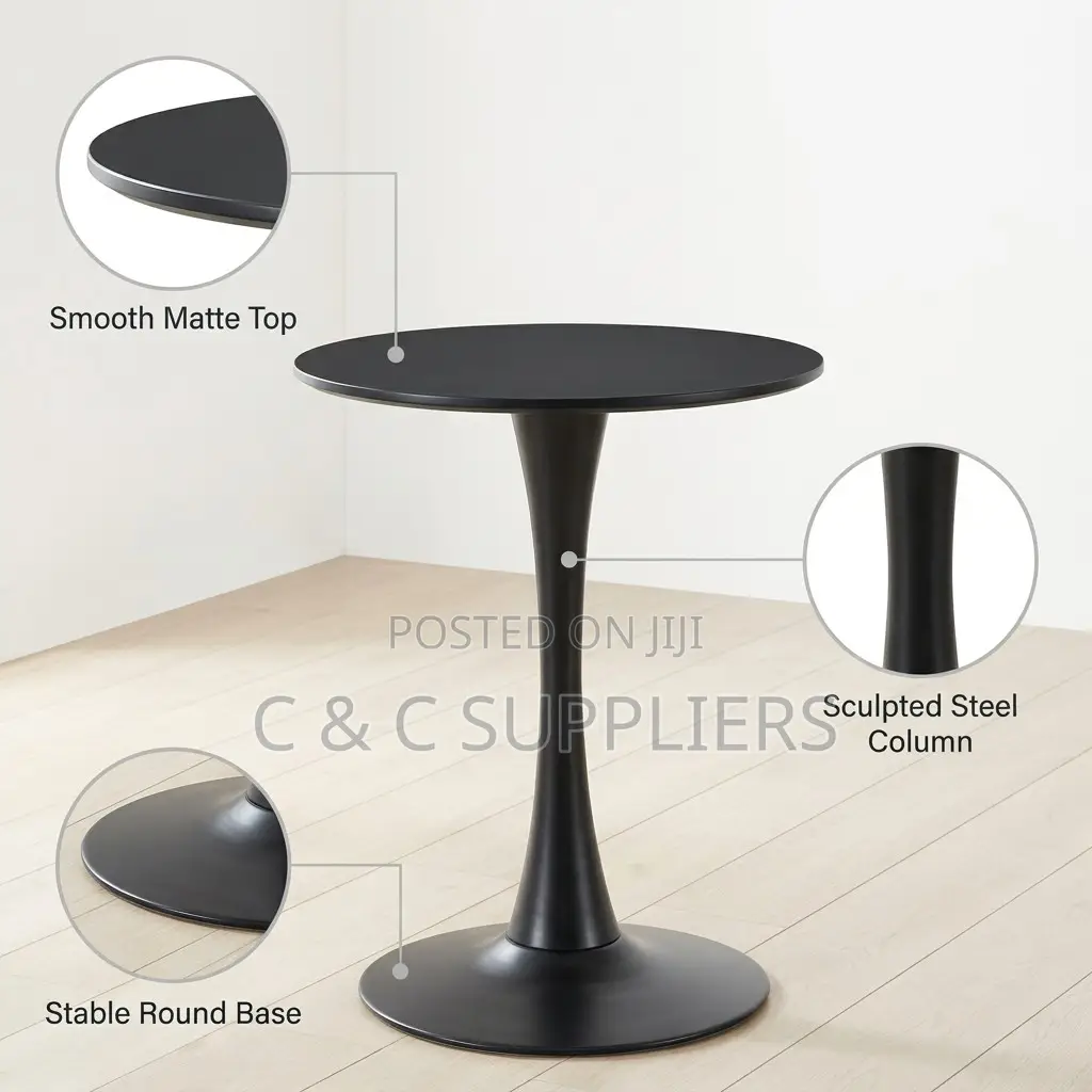 Black Round Pedestal Dining Table.