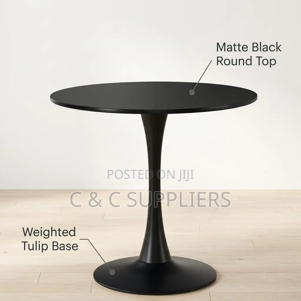 Black Round Pedestal Dining Table.