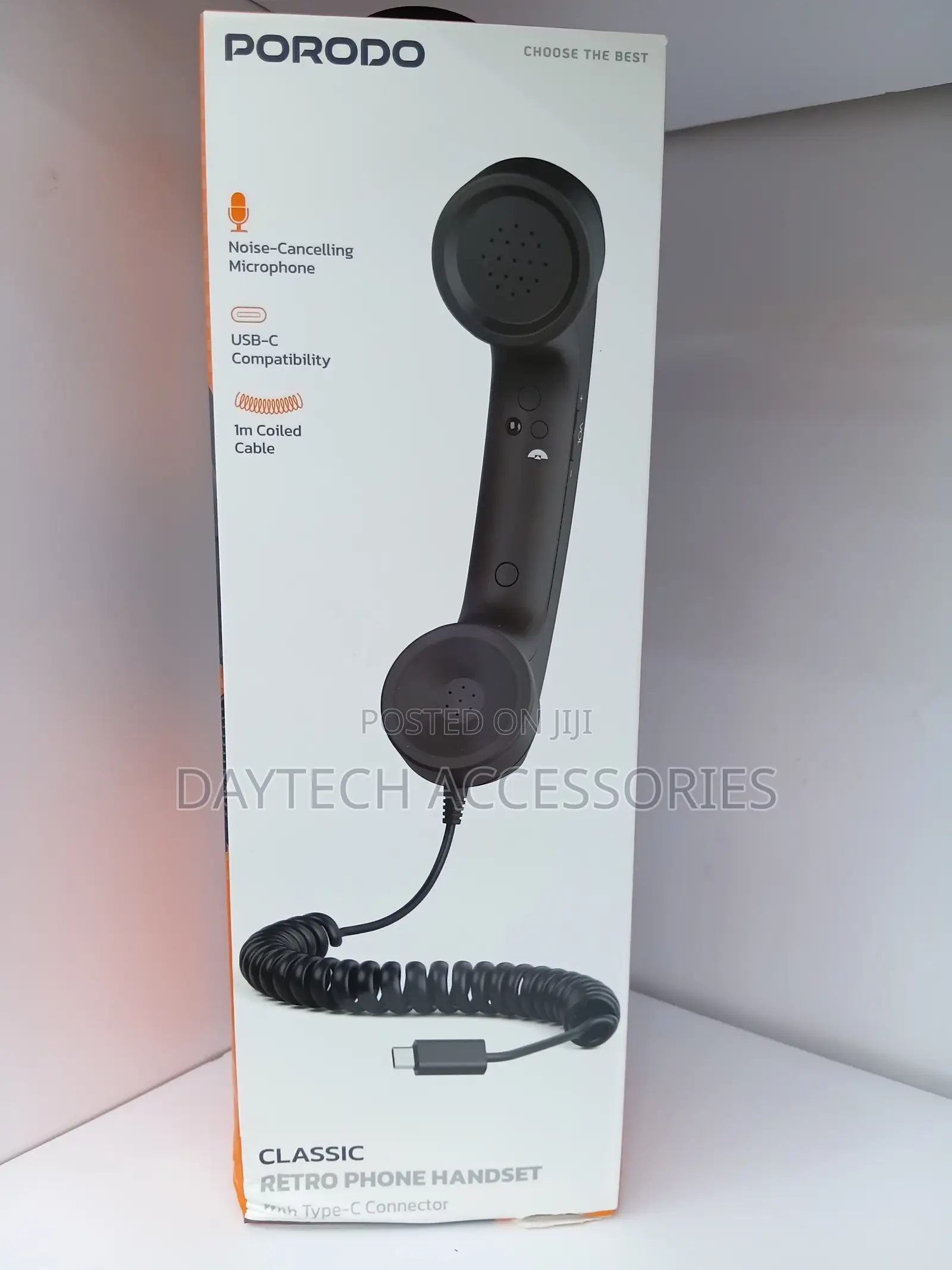 Porodo Classic Retro Phone Handset With Type-C - Black