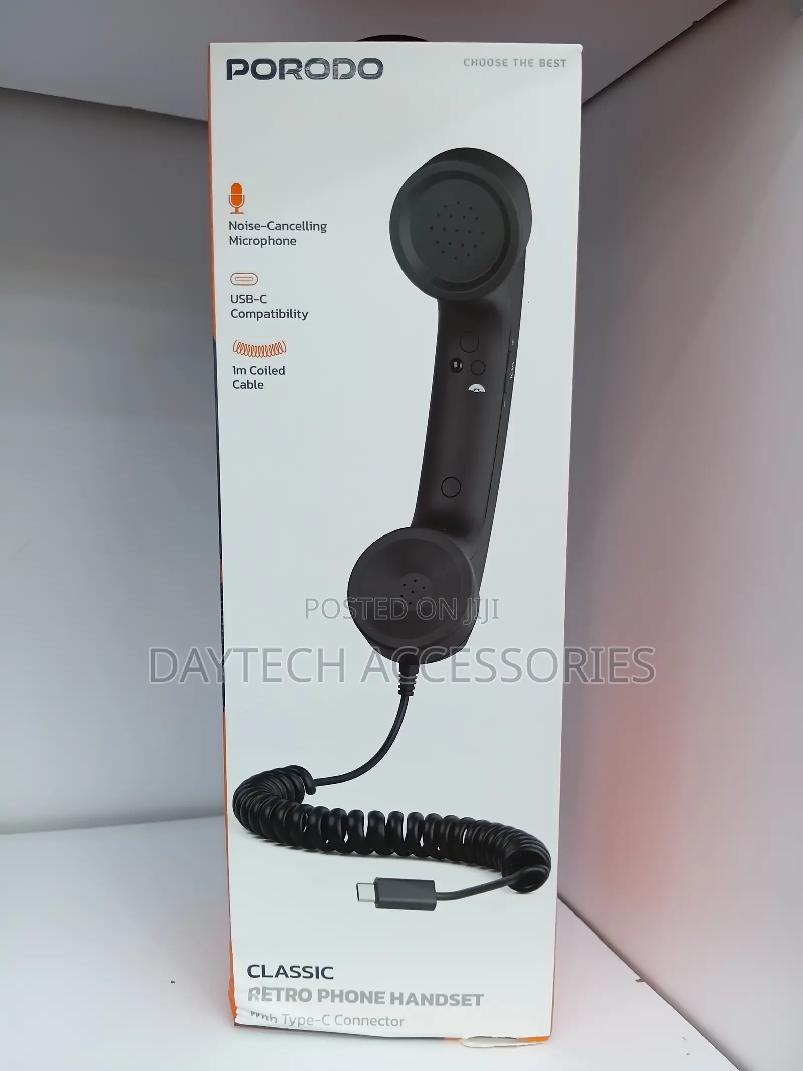 Porodo Classic Retro Phone Handset With Type-C - Black