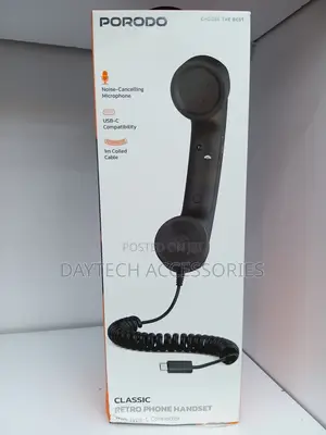 Porodo Classic Retro Phone Handset With Type-C - Black